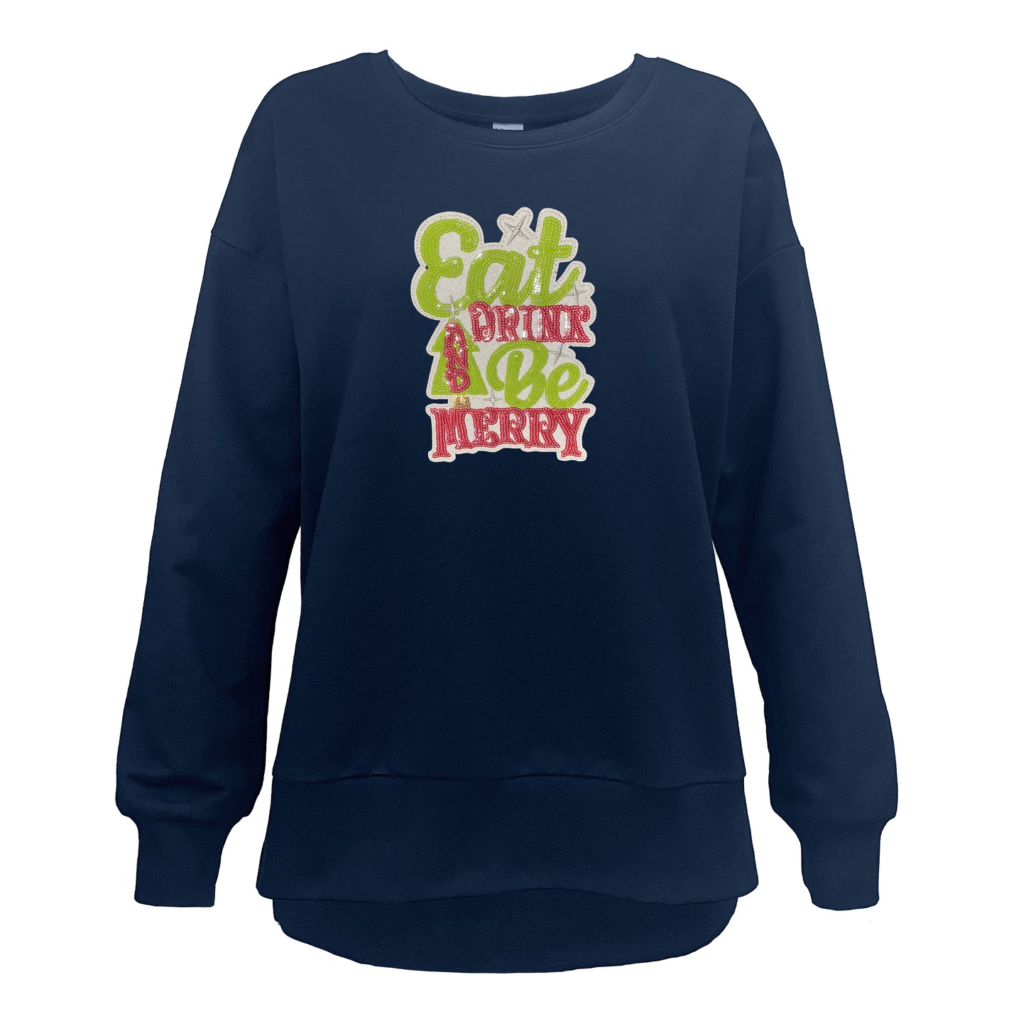 Eat Drink & Be Merry Sequin Boxy Crew