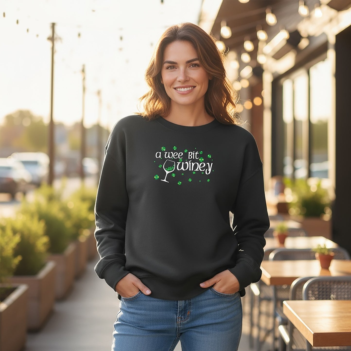 A Wee Bit Winey Black Boxy Crew