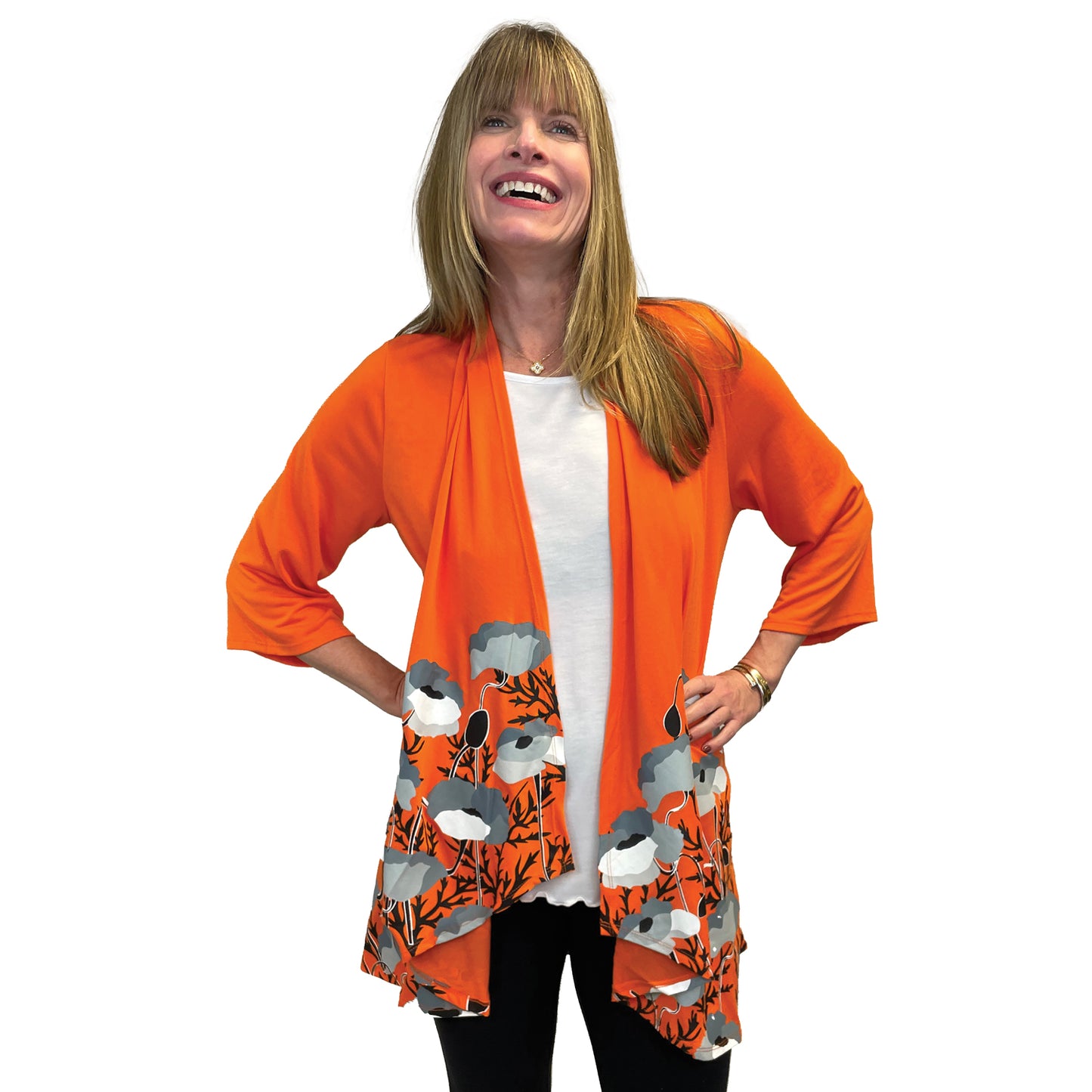 Poppy Patch Mandarin Orange Kimono