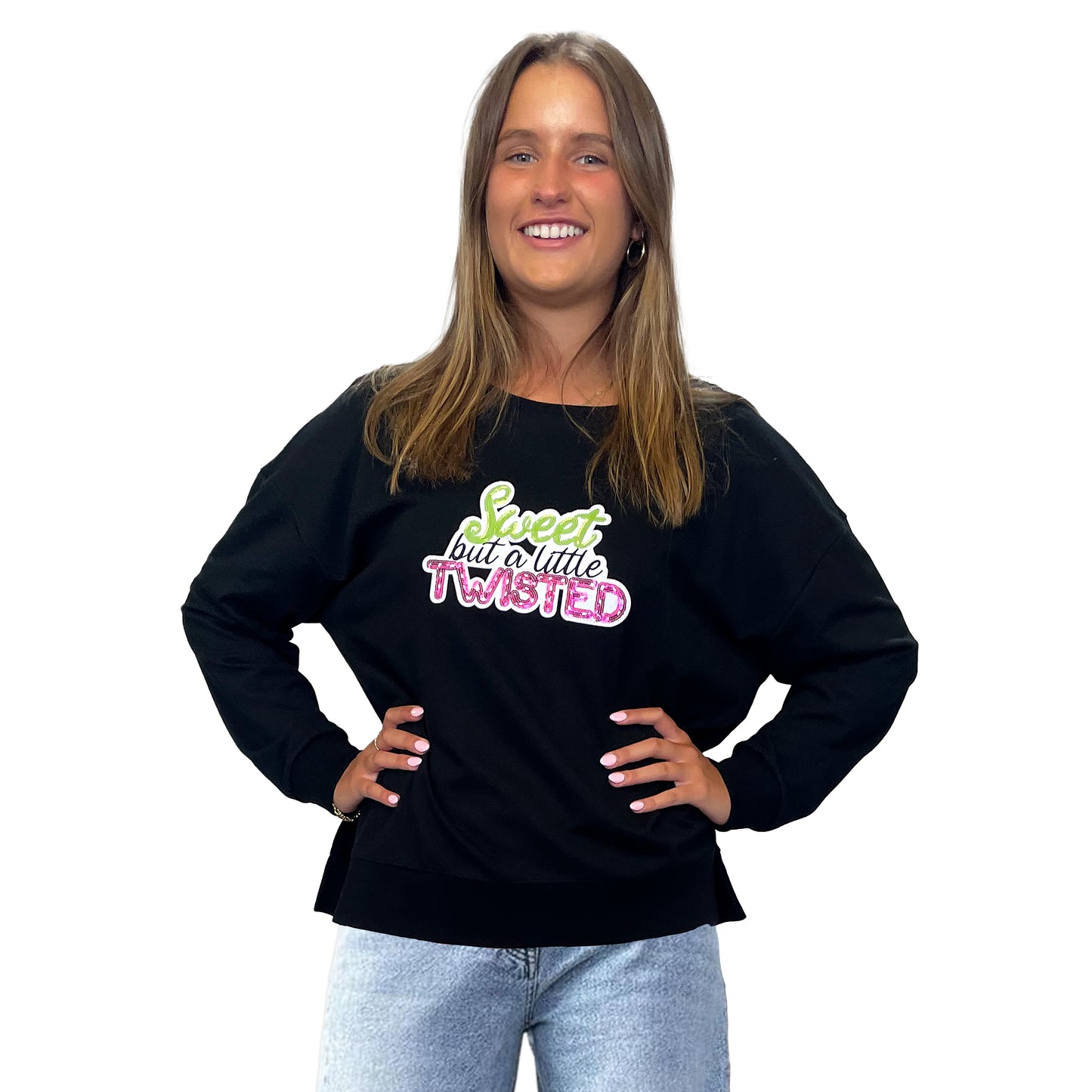 Twisted Black Sequin Boxy Crew
