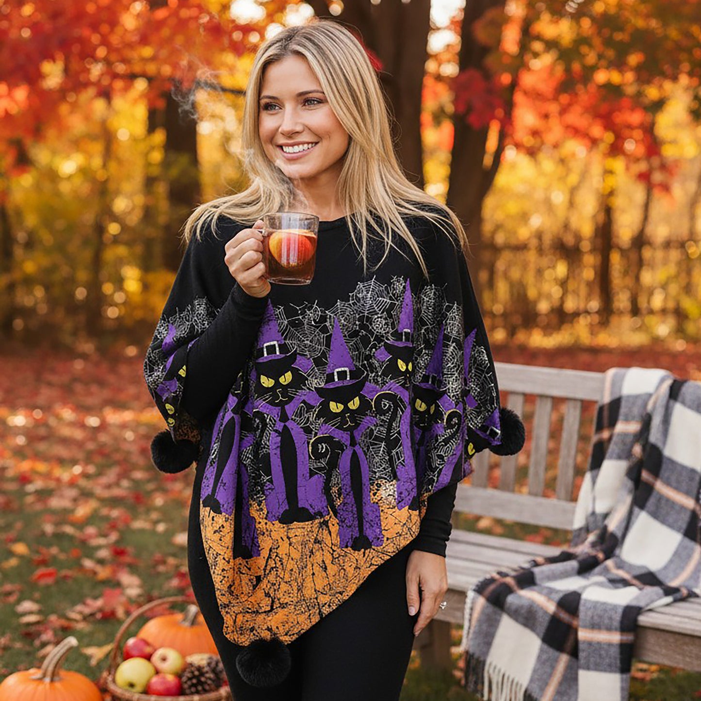 Witchy Cats Knit Poncho
