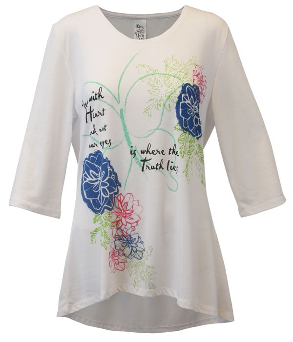 Women's 'To See Our Heart' Long Sleeve Inspirational Swing Top, Printed on White, by Live Who You Are®