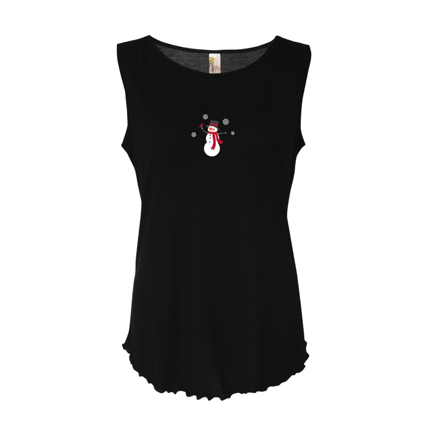 Countryside Snowmen Embroidered Lettuce Leaf Tank