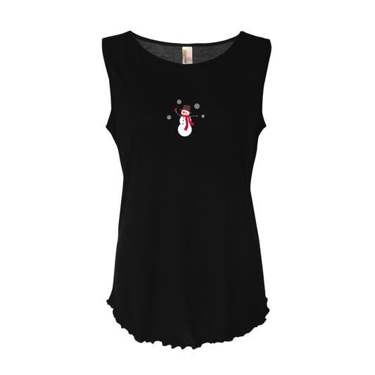 Countryside Snowmen Embroidered Lettuce Leaf Tank