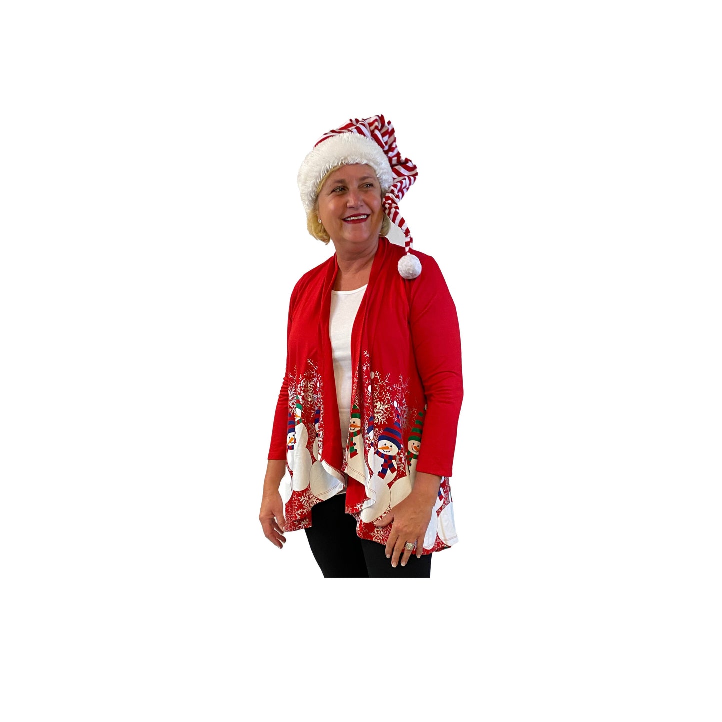 Bowling Pin Snowman' Long Sleeve Holiday Kimono, by A Walk In The Park®