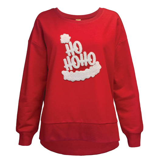 Ho Ho Hat Chenille Patch Red Boxy Crew