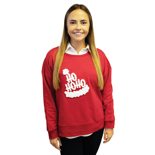 Ho Ho Hat Chenille Patch Red Boxy Crew