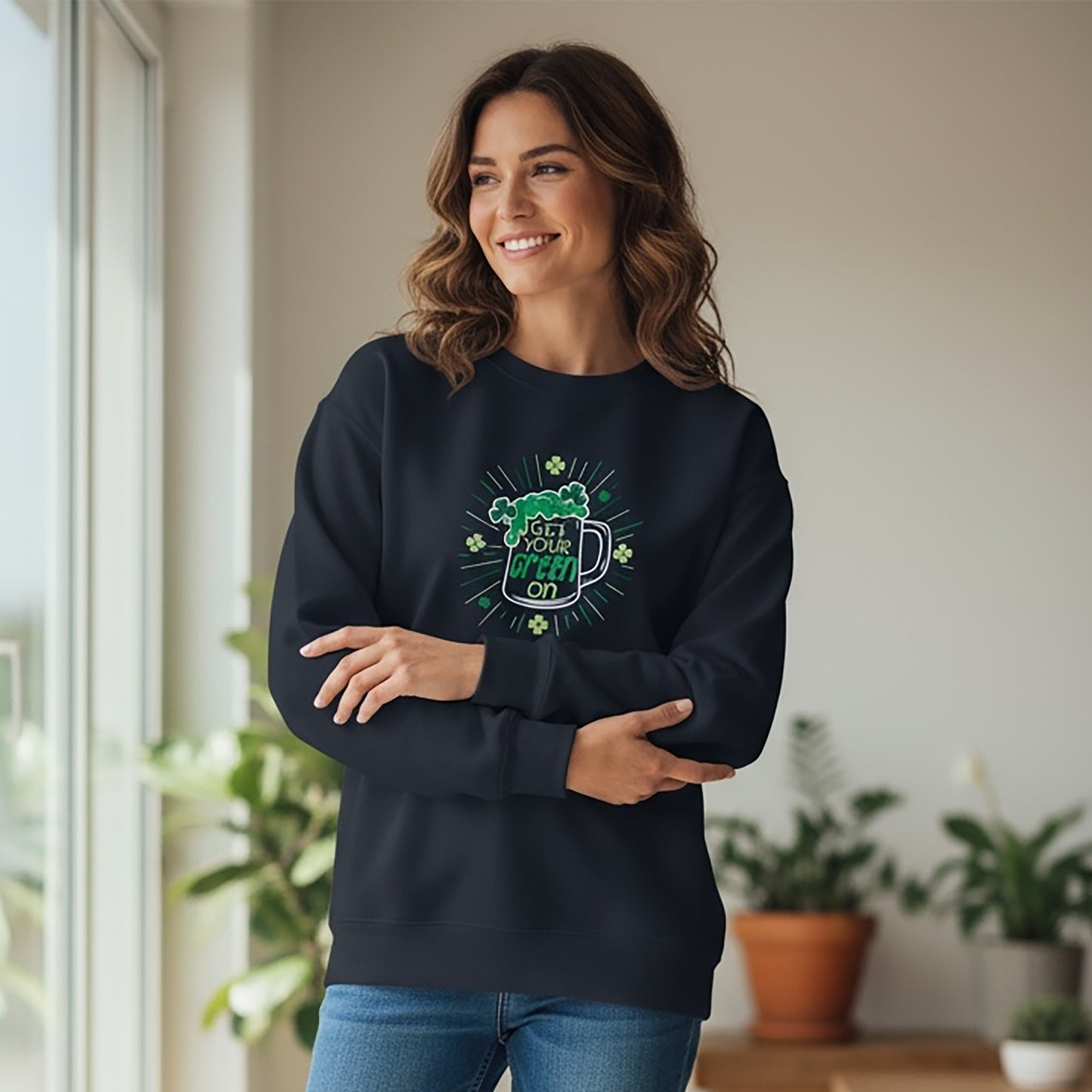 Get Your Green On Navy Boxy Crew