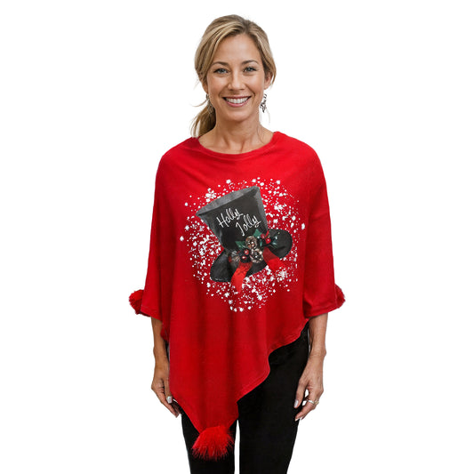 Festive Top Hat Knit Poncho