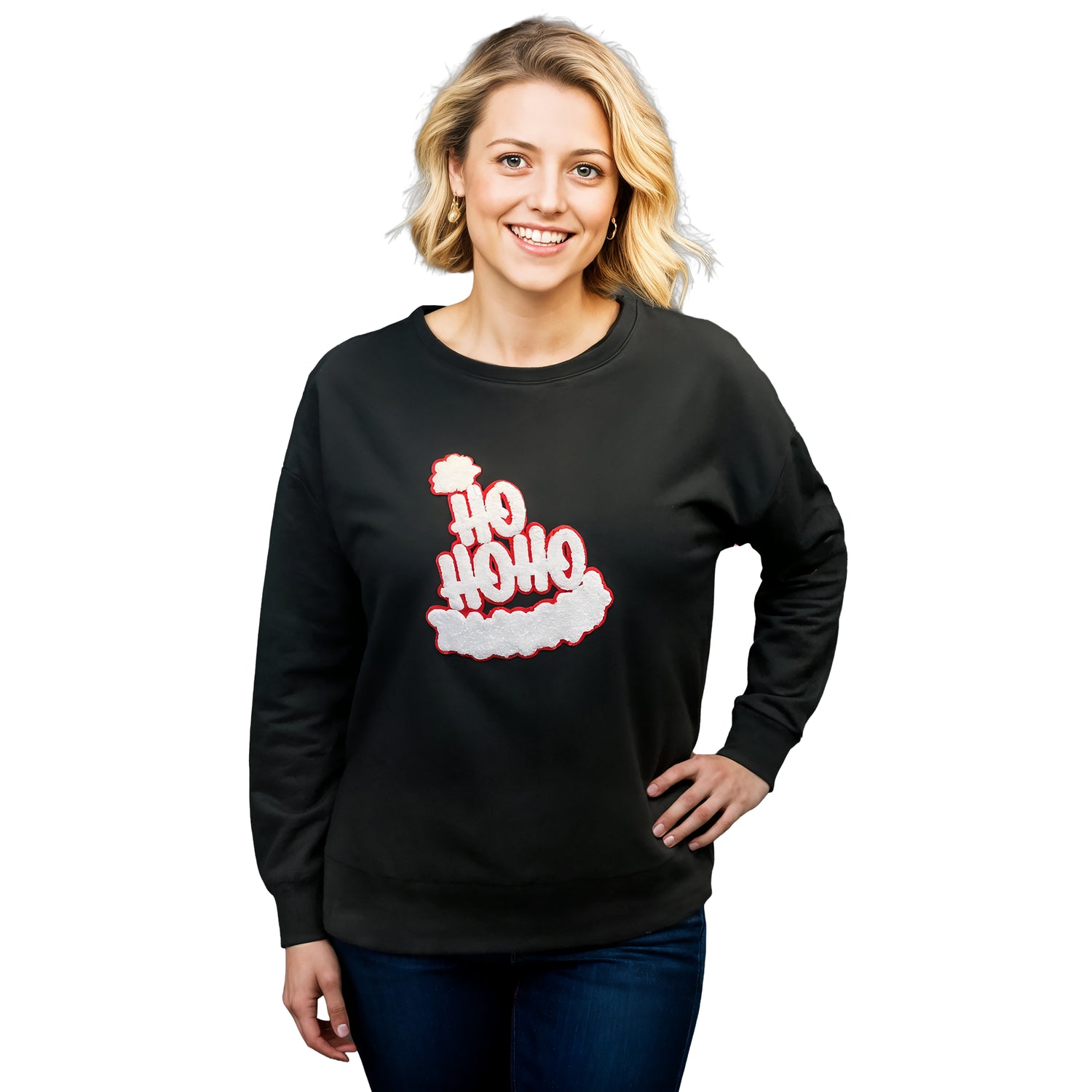 Ho Ho Hat Chenille Patch Black Boxy Crew