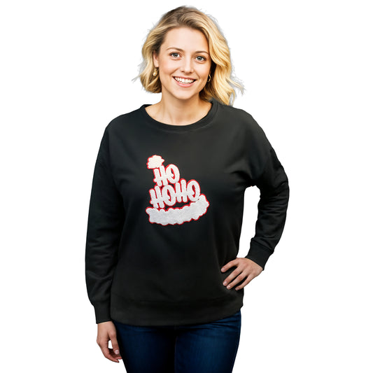 Ho Ho Hat Chenille Patch Black Boxy Crew