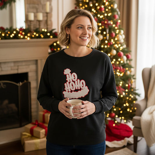 Ho Ho Hat Chenille Patch Black Boxy Crew