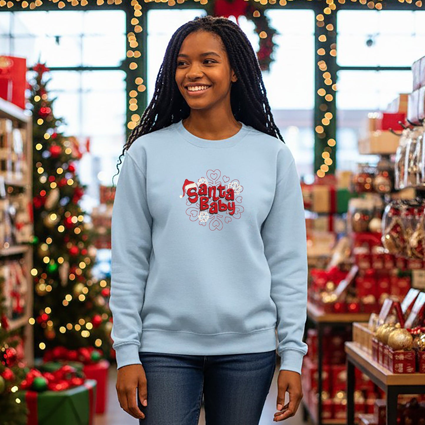 Santa Baby Lt Blue Crew Neck Fleece