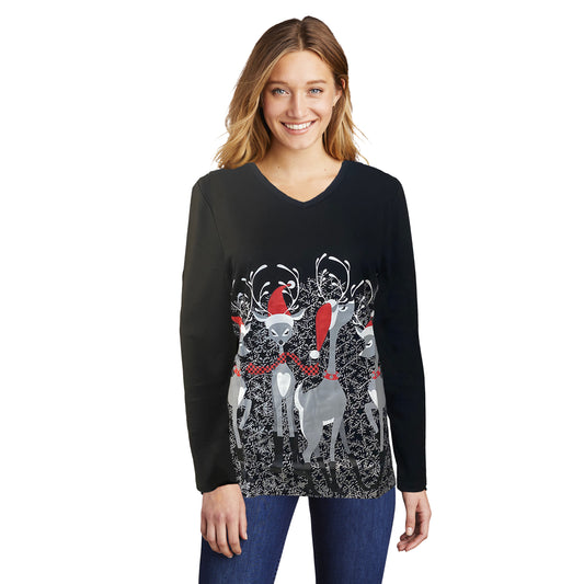 Santa Deer Women's Holiday Swing Top, by Mac & Belle