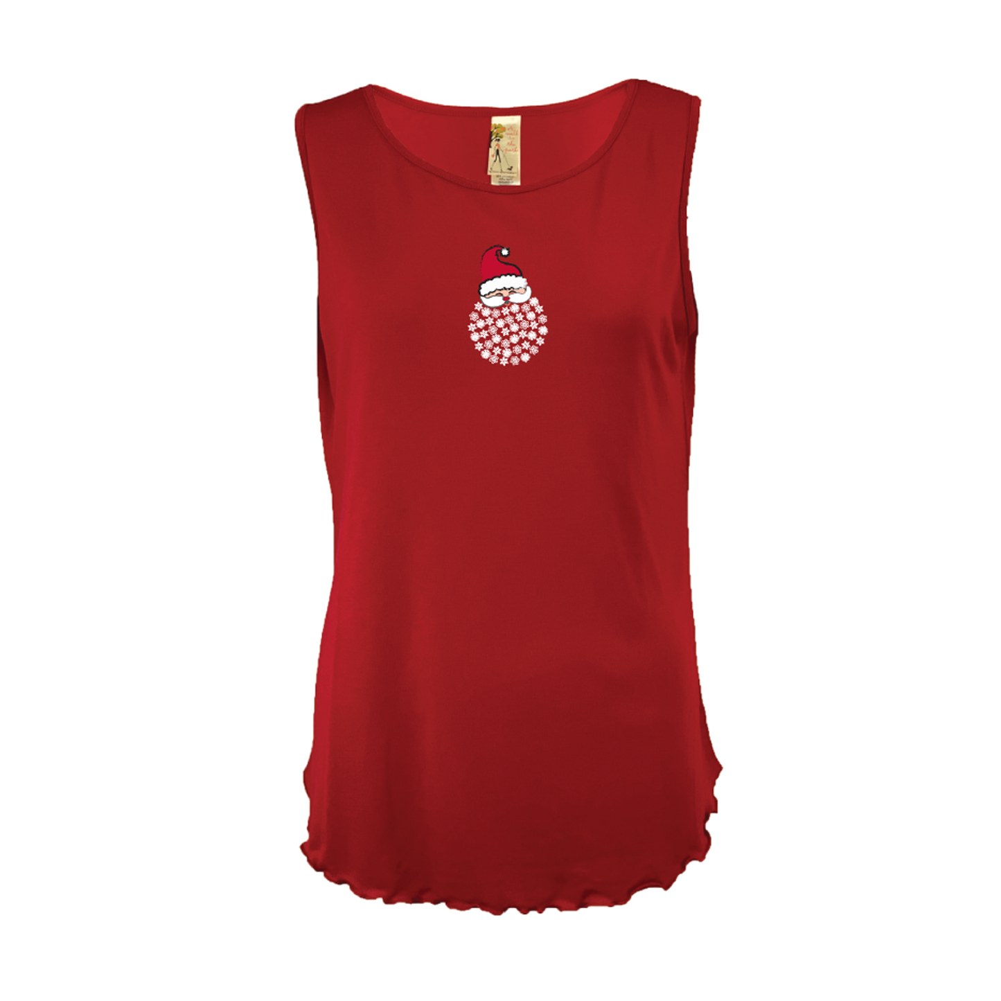 Snowflake Santa Beard Embroidered Lettuce Leaf Tank