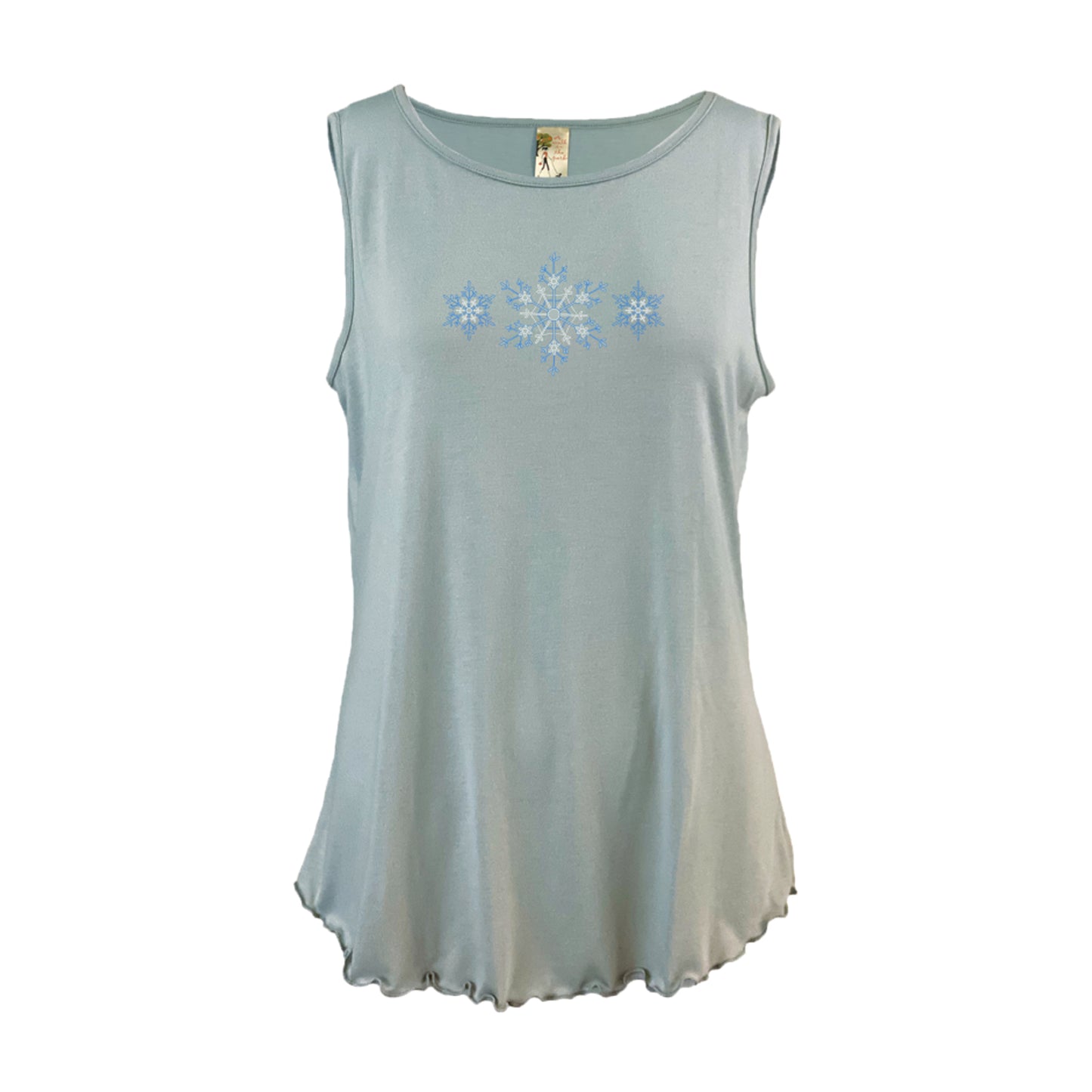 Snowflake Trio Embroidered Lettuce Leaf Tank