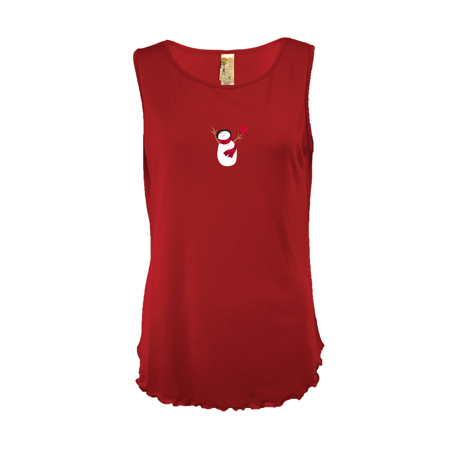 Snowman Frolick Embroidered Lettuce Leaf Tank