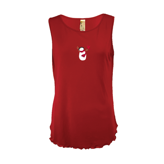 Snowman Frolick Embroidered Lettuce Leaf Tank