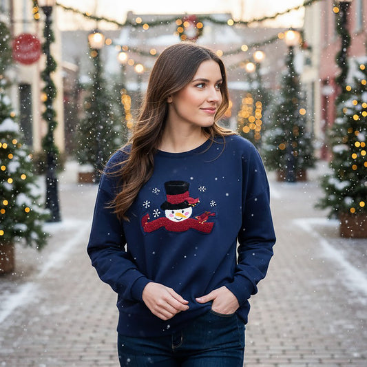 Snowman Scarf Chenille Patch Boxy Crew