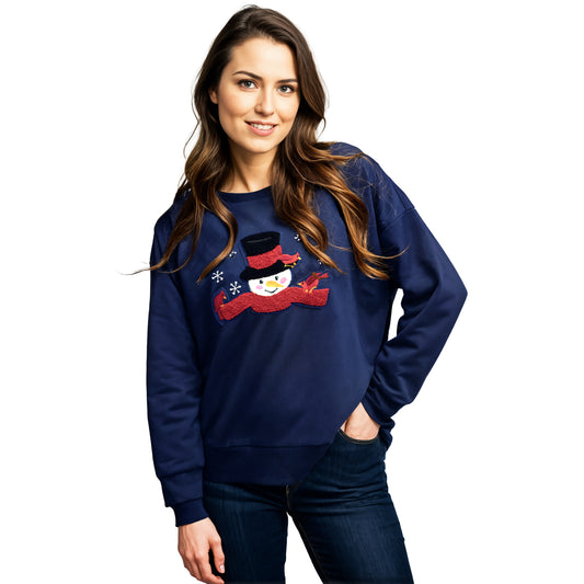Snowman Scarf Chenille Patch Boxy Crew