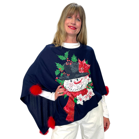 Snowman with Pointsettias Poncho