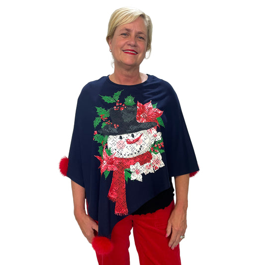 Snowman with Pointsettias Poncho