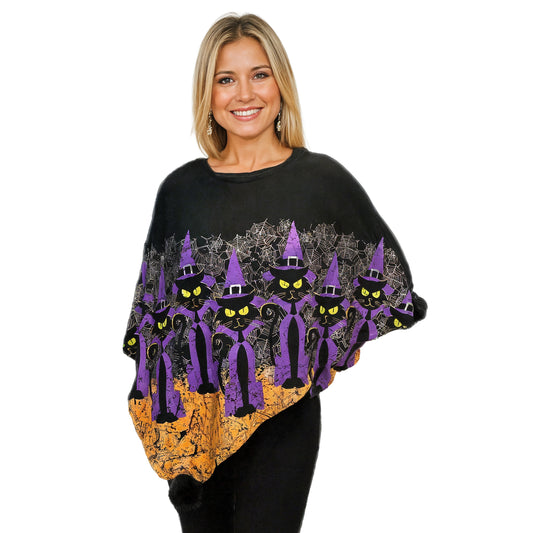 Witchy Cats Knit Poncho