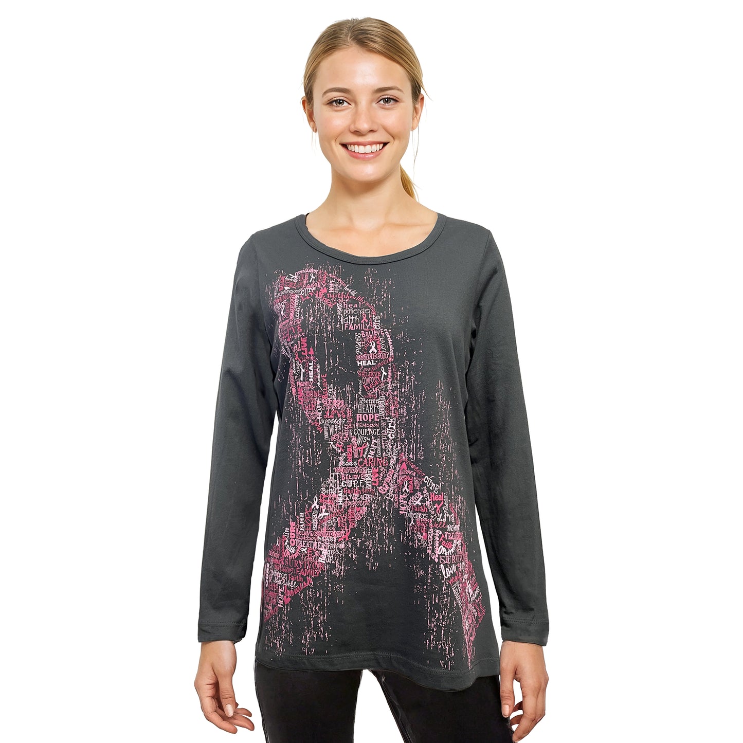 Word Ribbon Breast Cancer Long Sleeve Top