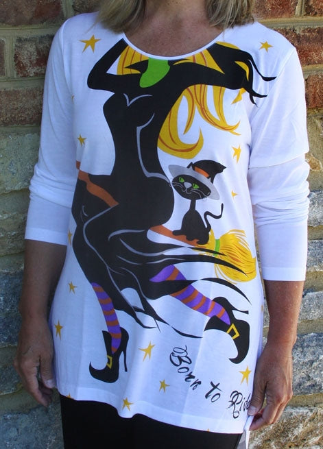 Women's 'Born To Ride' Long Sleeve Halloween Swing Top, by Mac & Belle®
