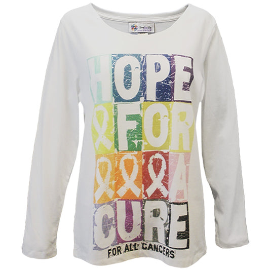 'Hope For A Cure Block' Cancer Awareness Long Sleeve T-Shirt, Printed on White, by Live For Life Hope For All®