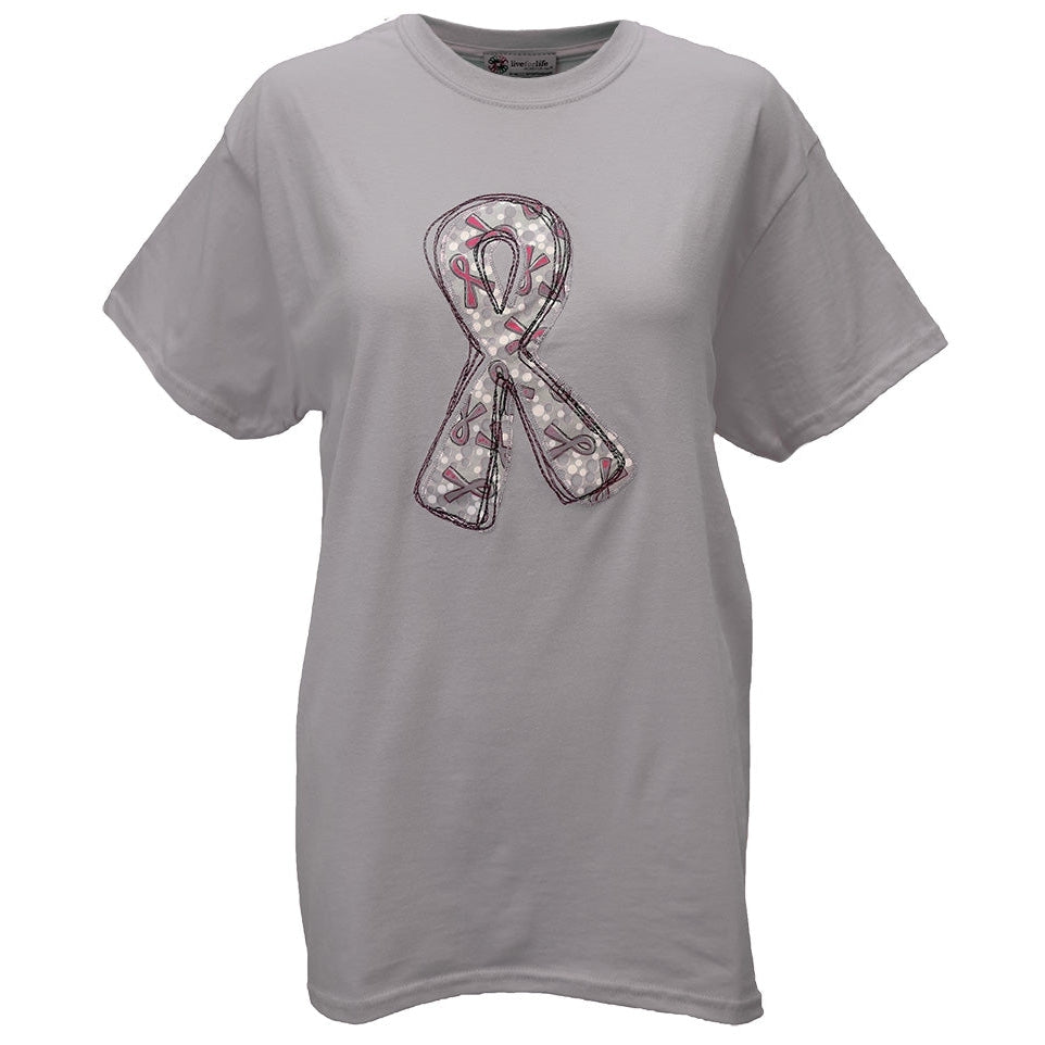 Women's 'Dots and Ribbons' Breast Cancer Sleep T-Shirt, Embroidered on Light Steel, by Live For Life Hope For All®