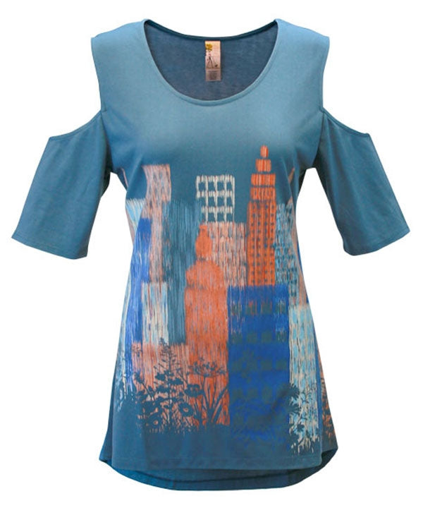 Ikat Skyline Cold Shoulder Tunic Top, by A Walk In The Park®