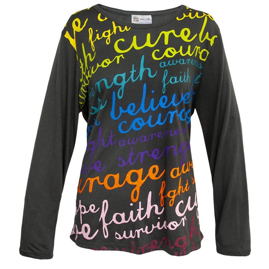 'Rainbow Words' Women's Cancer Awareness Shirt, by Live For Life Hope For All®