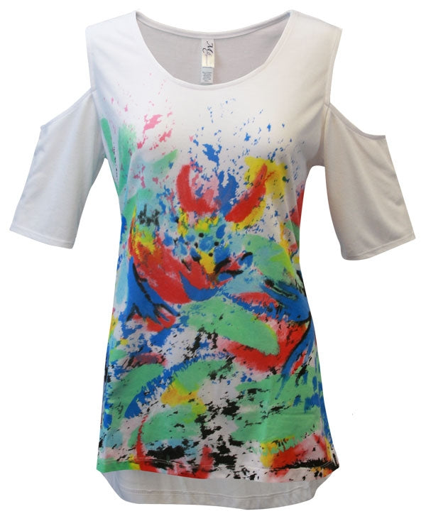 Tropical Spray Cold Shoulder Tunic Top, by Mac & Belle®