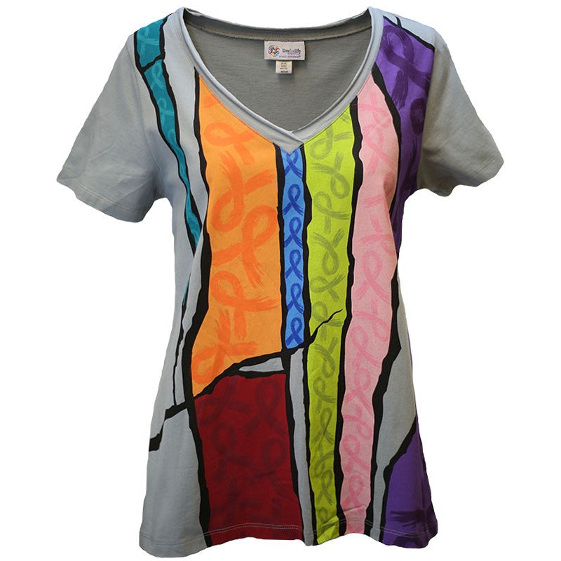 Women's 'Stained Glass Ribbons' Cancer Awareness T-Shirt, Printed on Quarry, by Live For Life Hope For All®