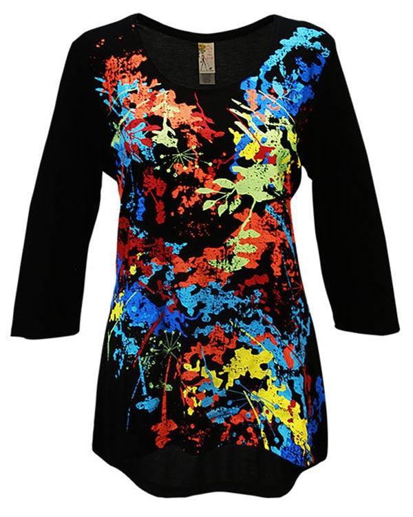 Floral Splatter 3/4 Sleeve Tunic Top, by A Walk In the Park®