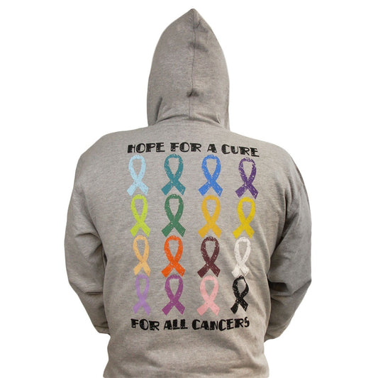 'Hope Cure' Cancer Awareness Zip Hood Pullover Fleece, Printed on Ash, by Live For Life Hope For All®