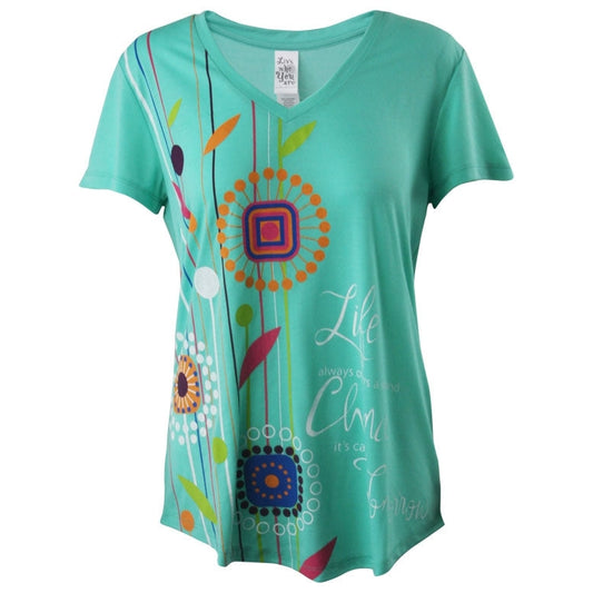 Women's 'Square Floral' V-Neck Inspirational Tee, by Live Who You Are®