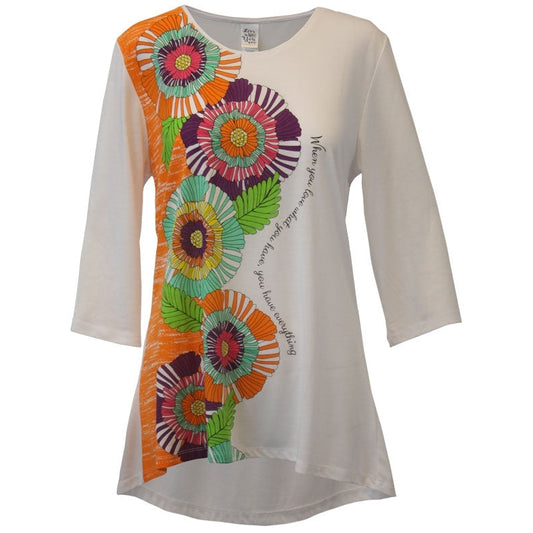 Women's 'Love Flowers' 3/4 Sleeve Inspirational Swing Top, by Live Who You Are®