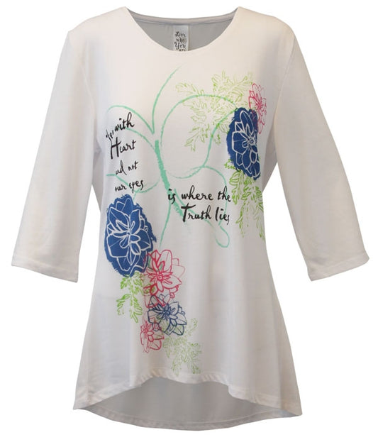 Women's 'To See Our Heart' Long Sleeve Inspirational Swing Top, Printed on White, by Live Who You Are®