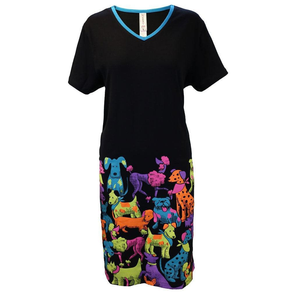 Women's 'Dog Club' V-Neck Sleep Shirt Nightgown, Printed, by Needy Me Sleepwear®