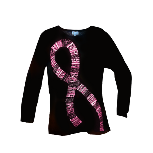 On Fire T-Shirt Womens Size 1X Ruched Long Sleeve Breast Cancer Awareness